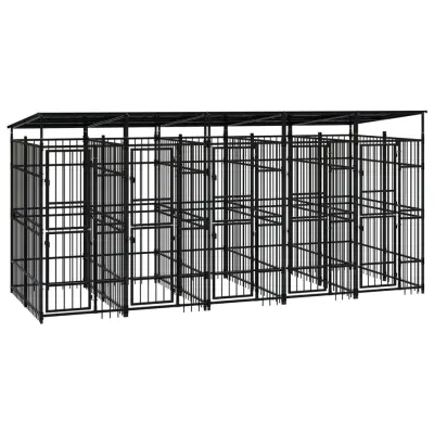 vidaXL Zunanji pasji boks s streho jeklo 9,22 m²