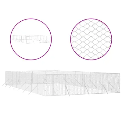 vidaXL Zunanja pasja ograda srebrna 8x16x2 m pocinkano jeklo