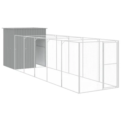 vidaXL Pasja uta z izhodom svetlo siva 165x659x181 cm pocinkano jeklo