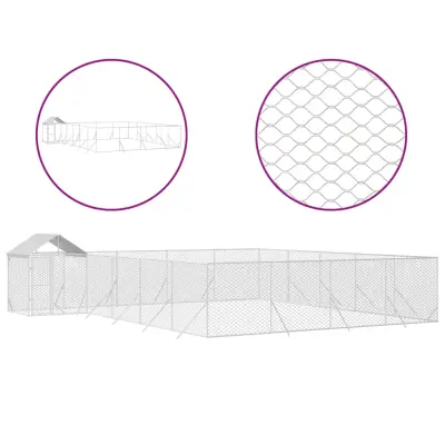 vidaXL Zunanja pasja ograda s streho srebrna 10x8x2,5m pocinkano jeklo