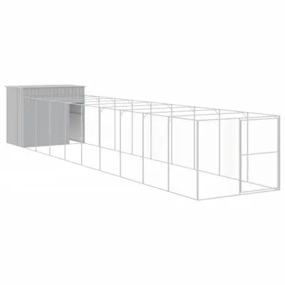 vidaXL Pasja uta z izhodom svetlo siva 214x1069x181 cm pocinkano jeklo