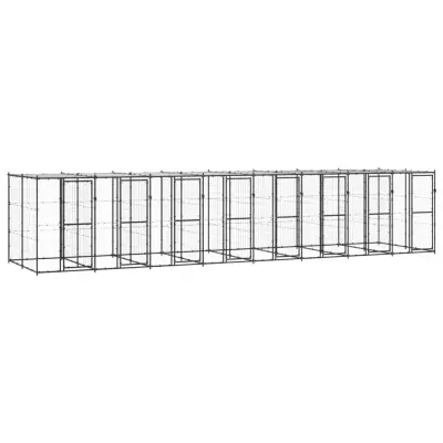 vidaXL Zunanji pasji boks jeklo s streho 19,36 m²