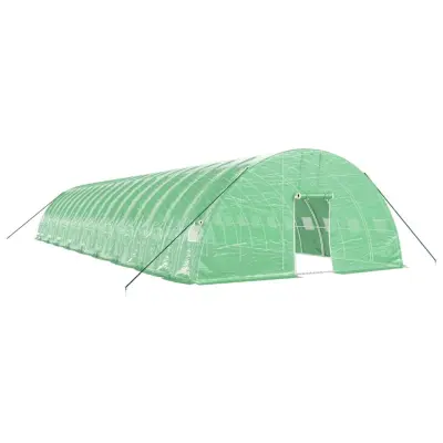 vidaXL Rastlinjak z jeklenim ogrodjem zelen 108 m² 18x6x2,85 m