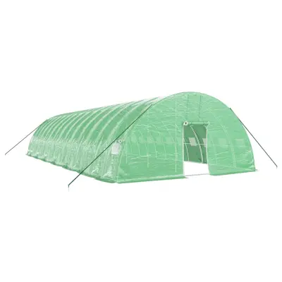 vidaXL Rastlinjak z jeklenim ogrodjem zelen 84 m² 14x6x2,85 m