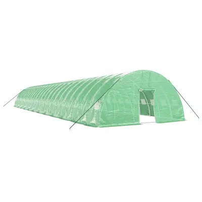 vidaXL Rastlinjak z jeklenim ogrodjem zelen 144 m² 24x6x2,85 m