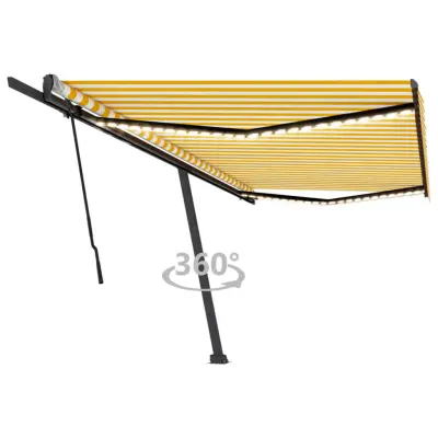 vidaXL Ročna zložljiva tenda z LED lučkami 500x300 cm rumena in bela