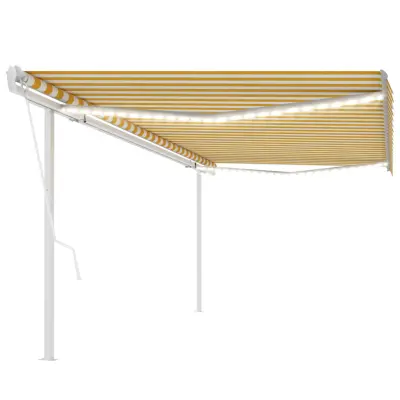 vidaXL Avtomatska tenda LED + senzor 5x3 m rumena in bela