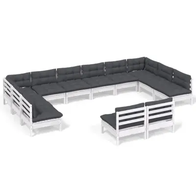 vidaXL Vrtna sedežna garnitura 12-delna z blazinami bela borovina