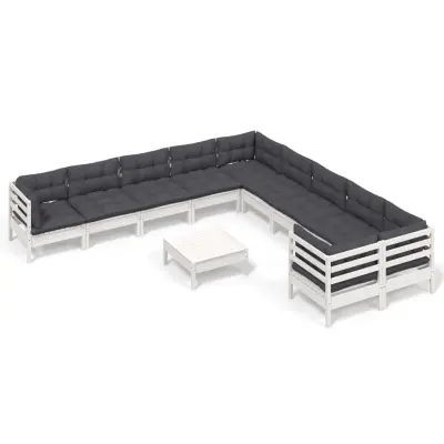 vidaXL Vrtna sedežna garnitura 11-delna z blazinami bela borovina