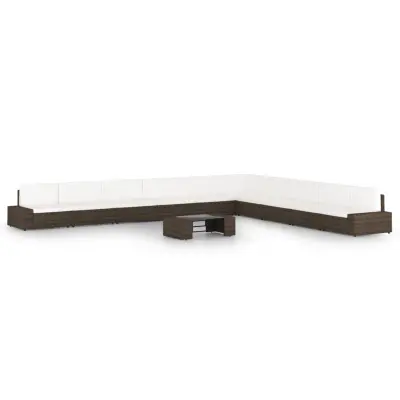 vidaXL Vrtna sedežna garnitura 11-delna z blazinami rjav poli ratan