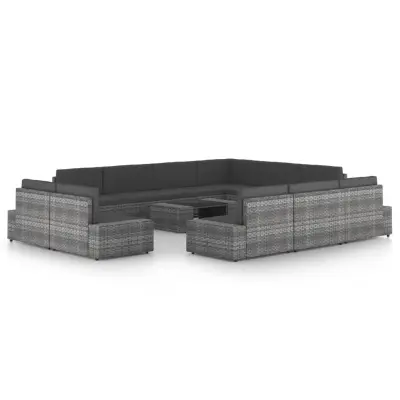 vidaXL Vrtna sedežna garnitura 12-delna z blazinami siv poli ratan