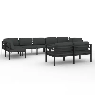 vidaXL Vrtna sedežna garnitura 9-delna z blazinami aluminij antracit