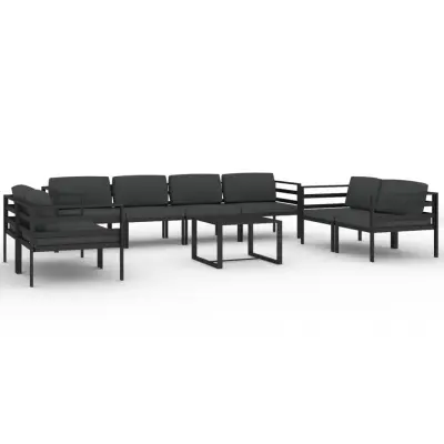 vidaXL Vrtna sedežna garnitura 9-delna z blazinami aluminij antracit