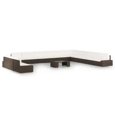 vidaXL Vrtna sedežna garnitura 14-delna z blazinami rjav poli ratan