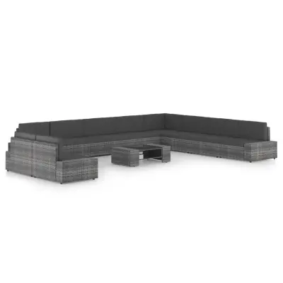 vidaXL Vrtna sedežna garnitura 11-delna z blazinami siv poli ratan