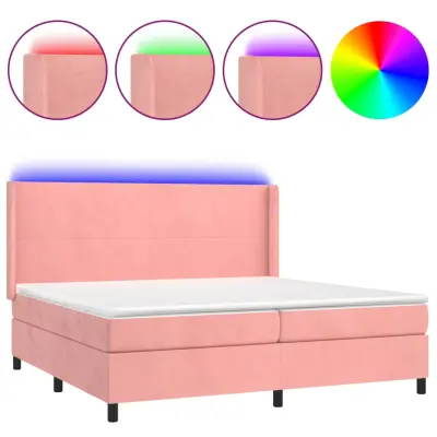 vidaXL Box spring postelja z vzmetnico LED roza 200x200 cm žamet