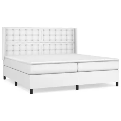 vidaXL Box spring postelja z vzmetnico bela 200x200 cm umetno usnje