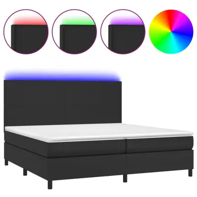 vidaXL Box spring postelja z vzmetnico LED črna 200x200cm umetno usnje