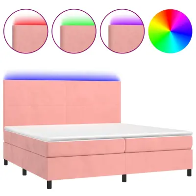 vidaXL Box spring postelja z vzmetnico LED roza 200x200 cm žamet