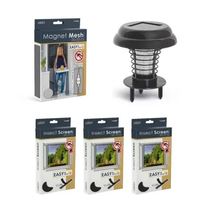 UV paket proti insketom – magnetna mreža za vrata črna 210x100cm + 3x komarnik za okno 150×150cm črn + UV LED past za insekte