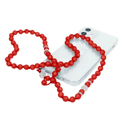 Dragulj za telefon 80 cm z okroglimi kroglicami, kolekcija Glam - prosojno rdeca