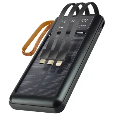 15000 mAh solarna rezervna baterija 3 v 1 kabel, LinQ - crna