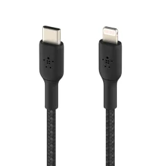 Kabel USB-C za iPhone/iPad Lightning MFi, pleten iz najlona, serija BOOST?CHARGE proizvajalca Belkin, 1 m - crn