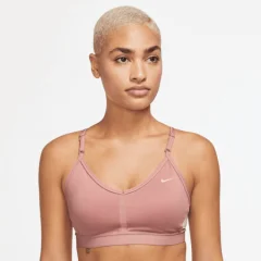 Nike Indy V-Neck Women's Bra, Red Stardust/Guava Ice - S