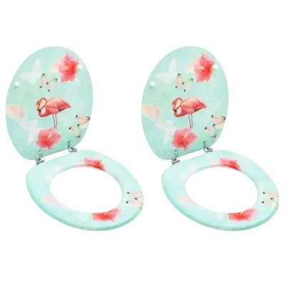 vidaXL Deska za WC školjko s pokrovom 2 kosa mediapan flamingo