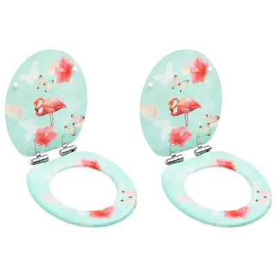 vidaXL Deska za WC školjko s pokrovom 2 kosa mediapan flamingo