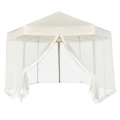vidaXL Šotor pop-up šestkoten s 6 stranicami kremno bel 3,6x3,1 m