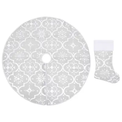 vidaXL Razkošna podloga za novoletno jelko z nogavico bela 122 cm