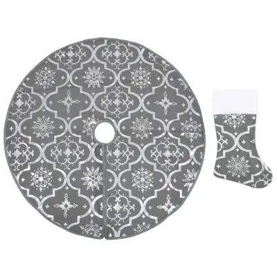 vidaXL Razkošna podloga za novoletno jelko z nogavico siva 122 cm