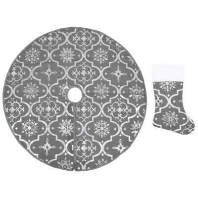 vidaXL Razkošna podloga za novoletno jelko z nogavico siva 90 cm