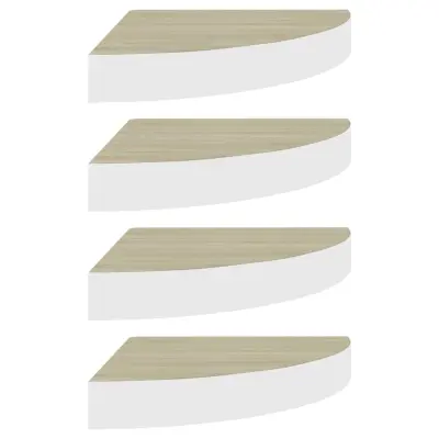 vidaXL Kotne stenske police 4 kosi hrast in bele 35x35x3,8 cm MDF