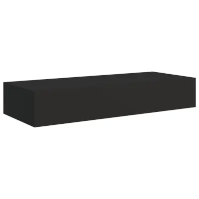 vidaXL Stenska polica s predalom črna 60x23,5x10 cm mediapan