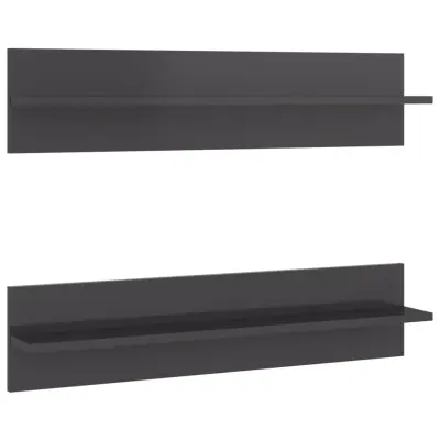 vidaXL Stenska polica 2 kosa visok sijaj siva 80x11,5x18 cm iverna pl.