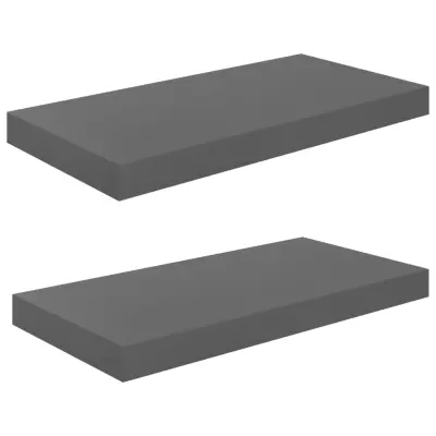 vidaXL Stenske police 2 kosa visok sijaj sive 50x23x3,8 cm MDF