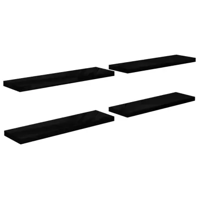vidaXL Stenske police 4 kosi visok sijaj črne 90x23,5x3,8 cm MDF