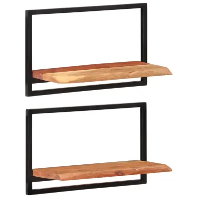 vidaXL Stenske police 2 kosa 60x25x35 cm trden akacijev les in jeklo