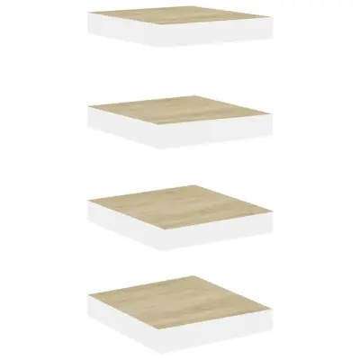 vidaXL Stenske police 4 kosi barva hrasta in bela 23x23,5x3,8 cm MDF