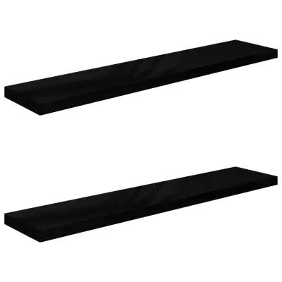 vidaXL Stenske police 2 kosa visok sijaj črne 120x23,5x3,8 cm MDF