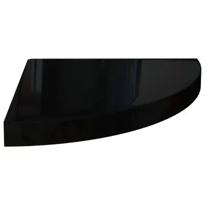vidaXL Kotna polica visok sijaj črna 35x35x3,8 cm MDF