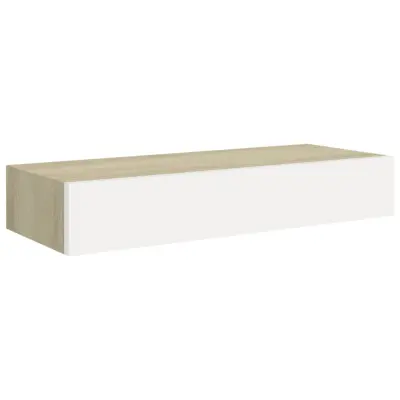 vidaXL Stenska polica s predalom hrast in bela 60x23,5x10 cm mediapan
