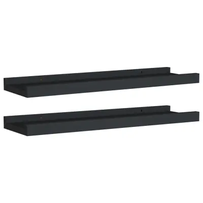 vidaXL Police z robom 2 kosa črne 40x9x3 cm mediapan