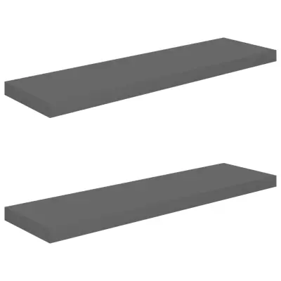 vidaXL Stenske police 2 kosa visok sijaj sive 90x23,5x3,8 cm MDF