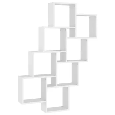 vidaXL Stenska polica kockasta bela 90x15x119 cm inženirski les