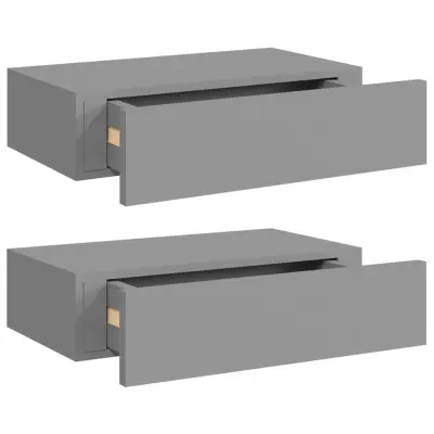 vidaXL Stenska polica s predalom 2 kosa siva 40x23,5x10 cm mediapan