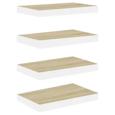 vidaXL Stenske police 4 kosi barva hrasta in bela 50x23x3,8 cm MDF