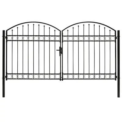 vidaXL Dvojna vrata za ograjo zaobljena jeklo 300x175 cm črna